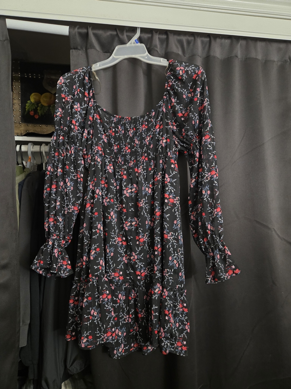 Trixxi Black Mini Dress with Red Floral Print